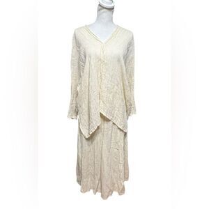 Pas de Calais Womens 2pc Linen Oversized Blouse & Maxi Skirt Set 36